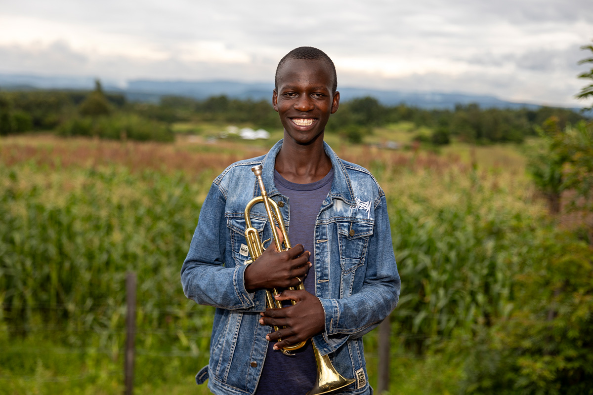 Joseph from Kenya enjoys playing the trumpet.
