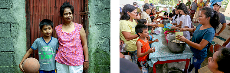 Dominic with his mother, and awaiting assistance from Compassion partners